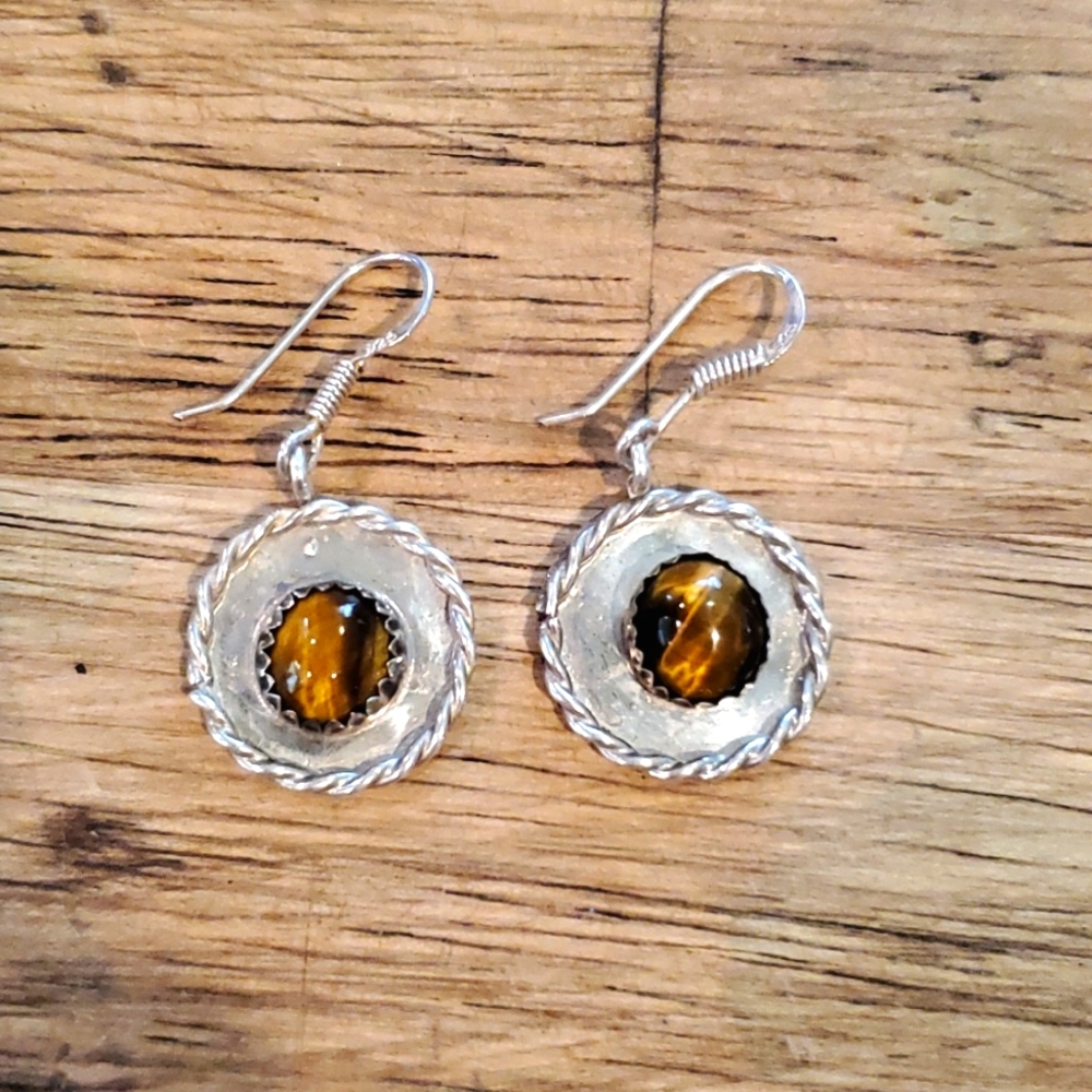 VINTAGE Navajo tiger's eye silver earrings